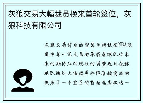 灰狼交易大幅裁员换来首轮签位，灰狼科技有限公司