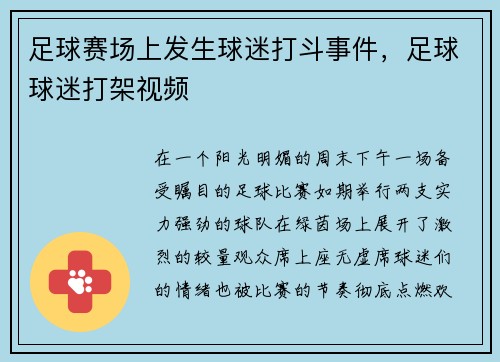 足球赛场上发生球迷打斗事件，足球球迷打架视频